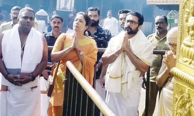 Actor Surya-Jyotika Samy darshanam at Mookambikai temple in Kollur