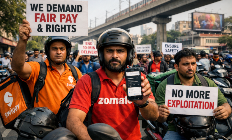 Gig Workers strike. Against firms including Swiggy, Zomato, Zepto. (AI Image)