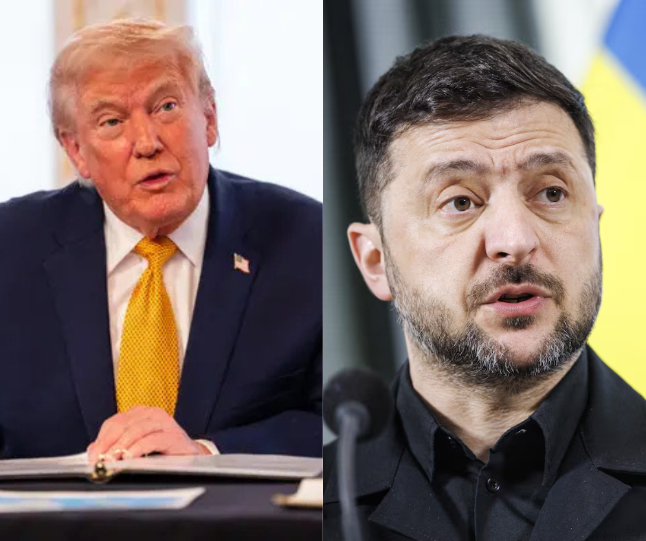 US President Donald Trump (L). Ukraine President Volodymyr Zelensky (R).