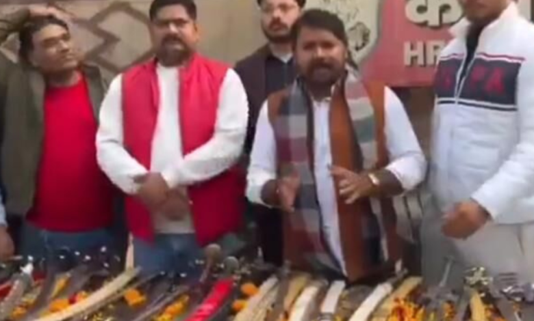 On December 29, 2025, Ghaziabad police registered a case after a video went viral showing members of the Hindu Raksha Dal (HRD) distributing swords and other weapons in Shalimar Garden Colony, Uttar Pradesh.