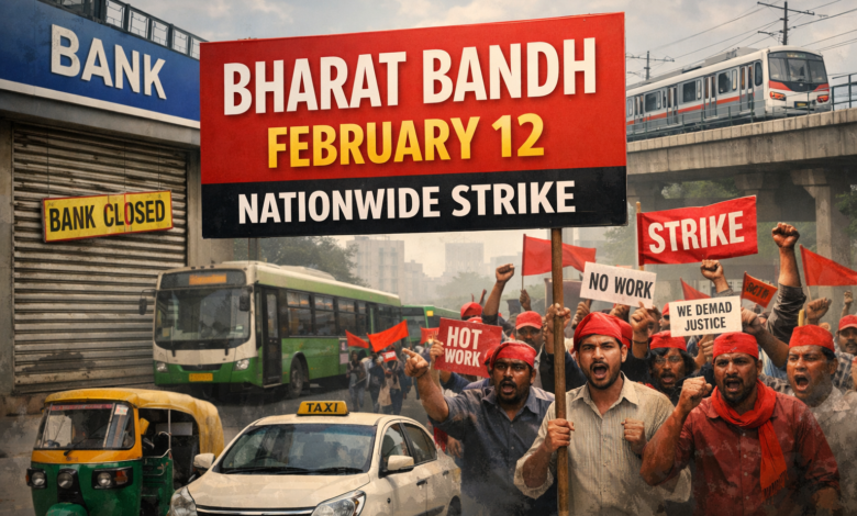 Bharat Bandh on February 12 may disrupt banks, transport and public services, with lakhs of workers expected to join the nationwide strike.